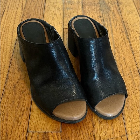 SONOMA open toe chunky heel black leather slides - Picture 2 of 7